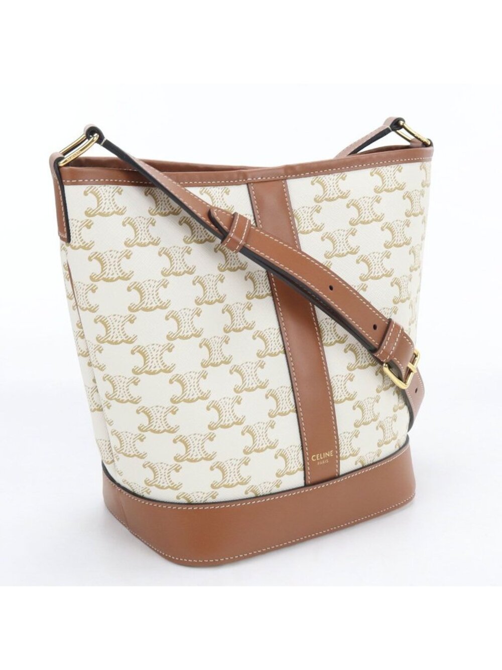 Celine Small Bucket Triomphe Canvas Shoulder Bag Leather